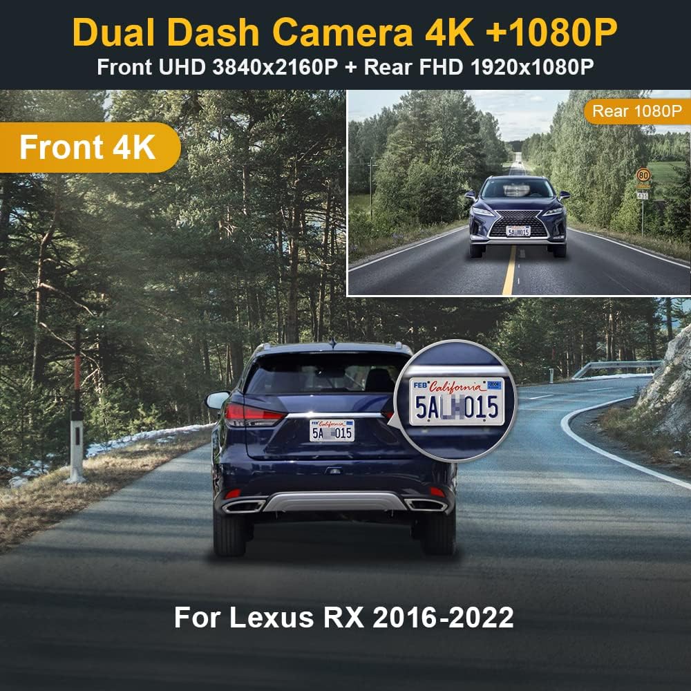 FITCAMX 4K Dual Dash Cam Suitable for Lexus RX 2016 2017 2018 2019 2020 2021 ...