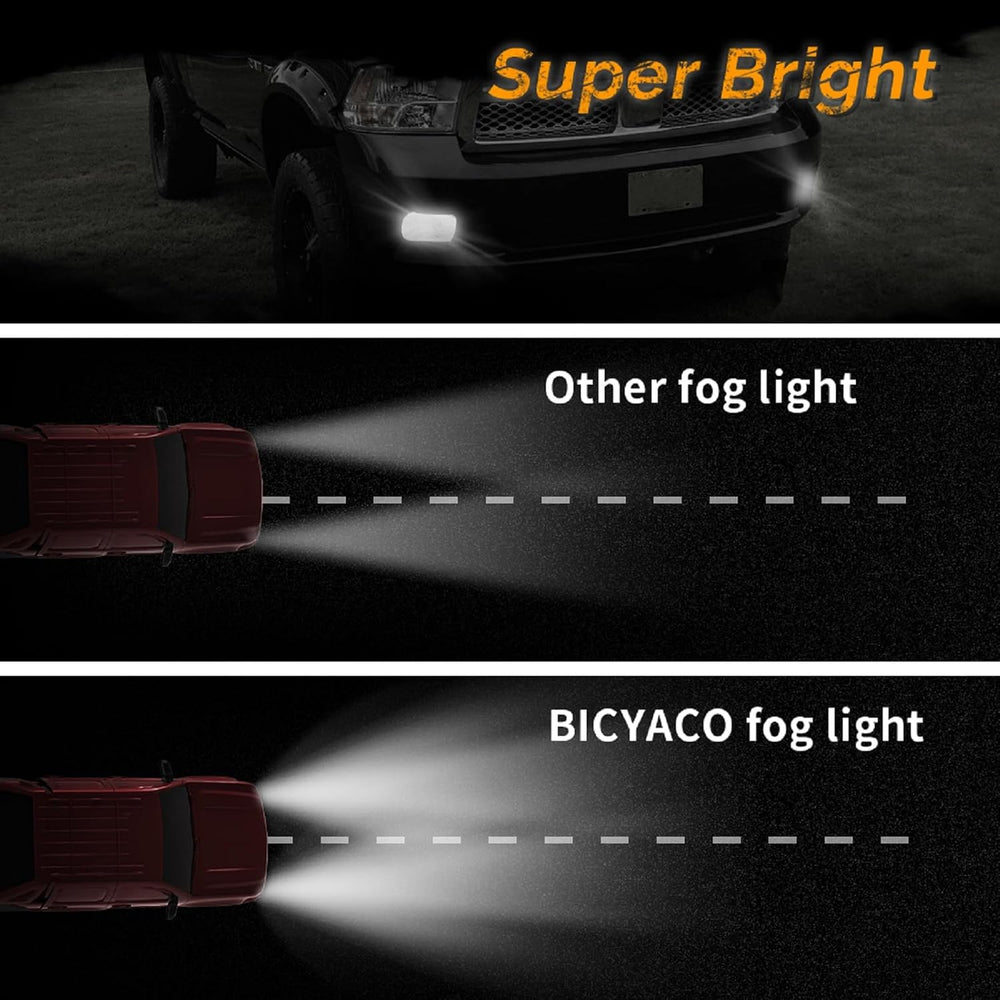 BICYACO DOT LED Fog Light for Dodge Ram 1500 2500 3500 2009-2018, Silver