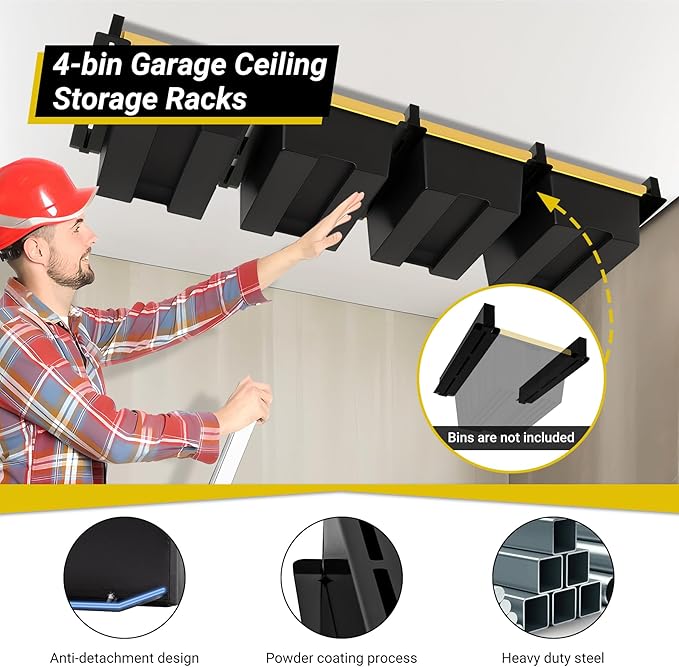 Overhead Garage Storage Rack 4-Bin, Heavy Duty Ceiling Racks w/ 400 LBS Load ...