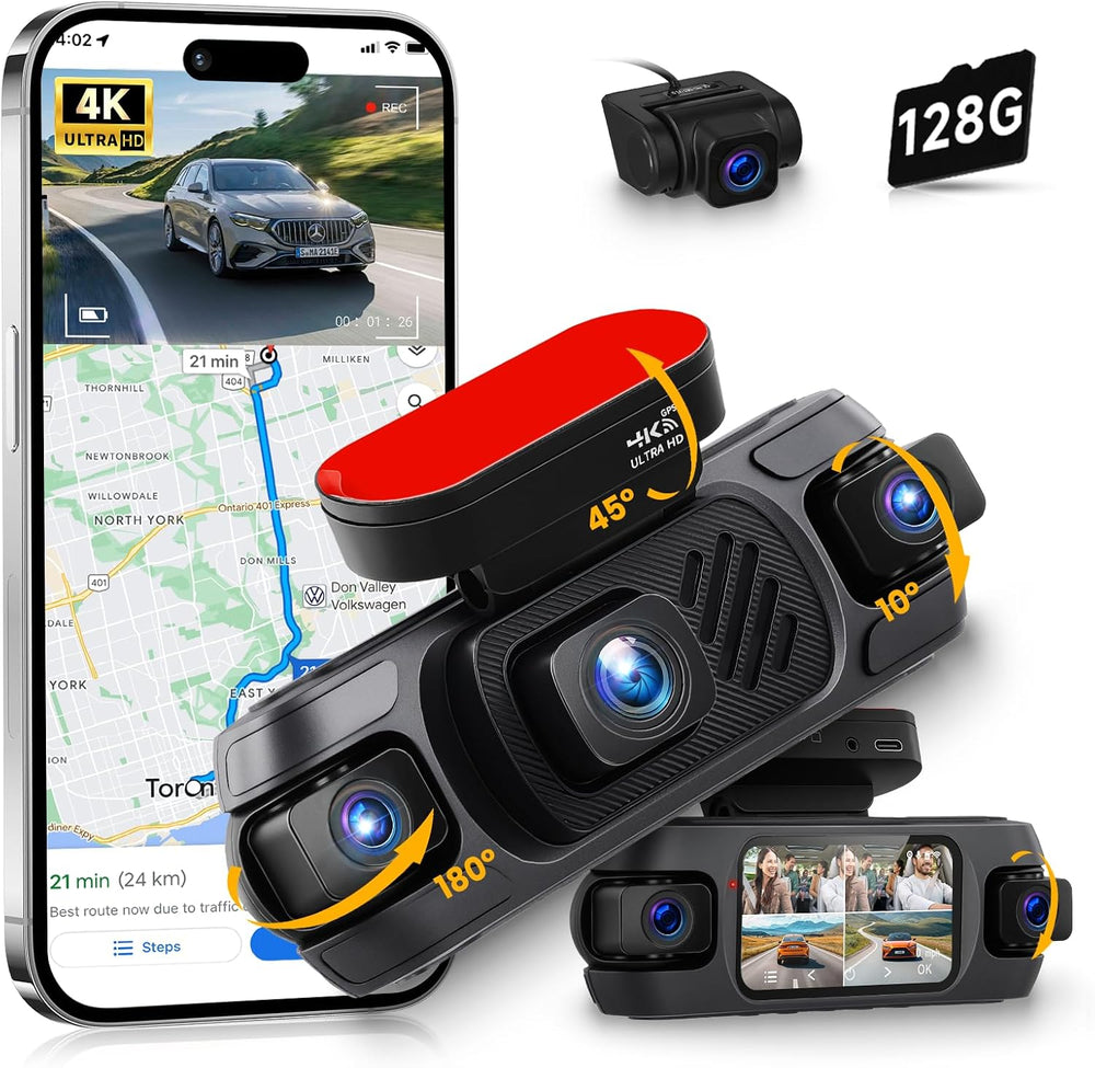 4 Channel Dash Cam Front and Rear, 360° View 4K Front 1080P Rear Inside