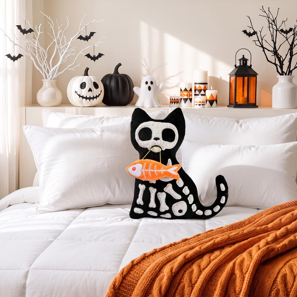 Bunny Chorus Halloween Decorations Plush Throw Pillow, Cute Black Cat Skeleto...