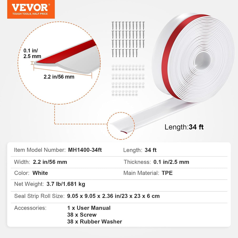 VEVOR Garage Door Seal Top and Sides Seal Strip, 34 FT Universal Weather Stri...