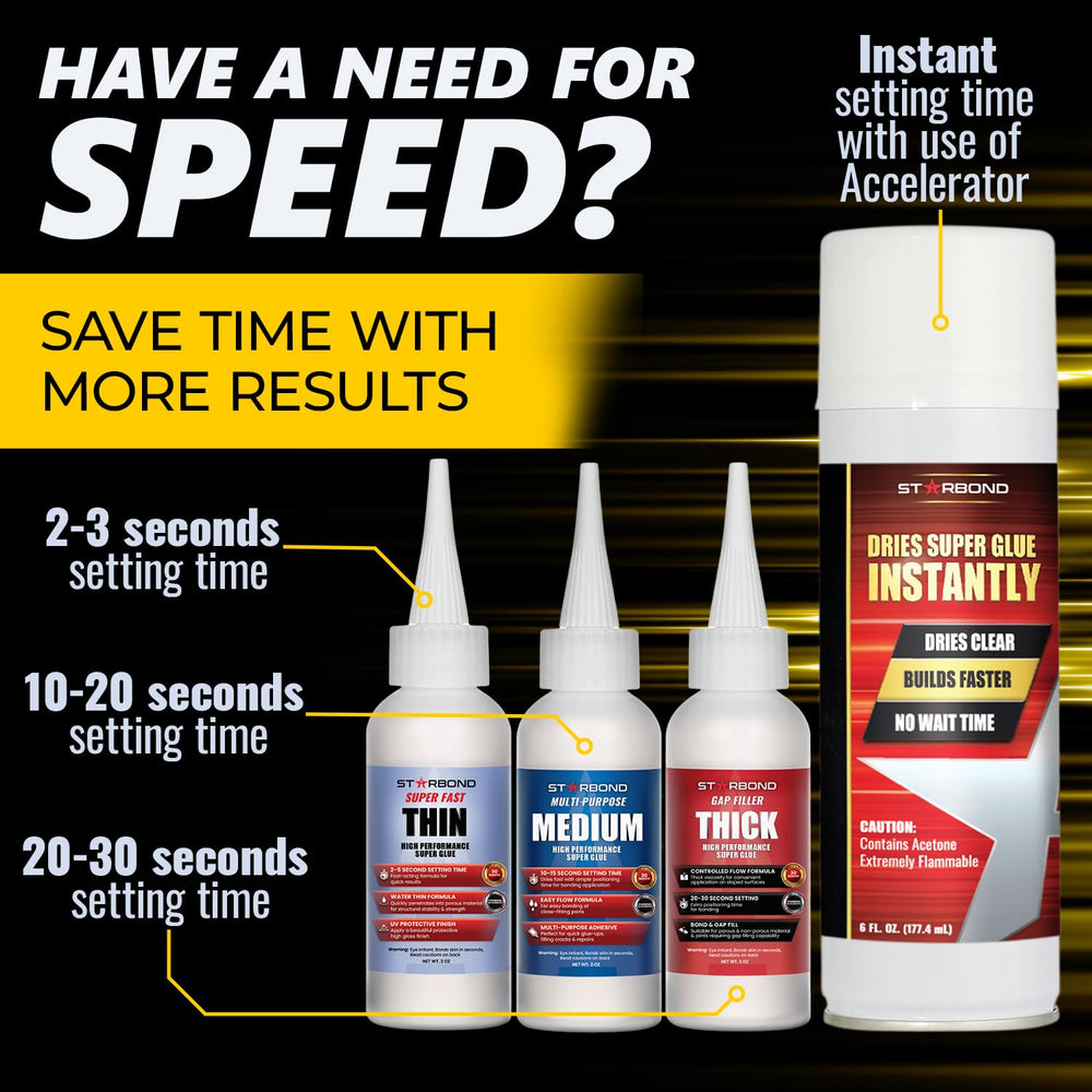 STARBOND CA Glue with Activator Kit โ Thin, Medium & Thick 2 oz Bottles w...