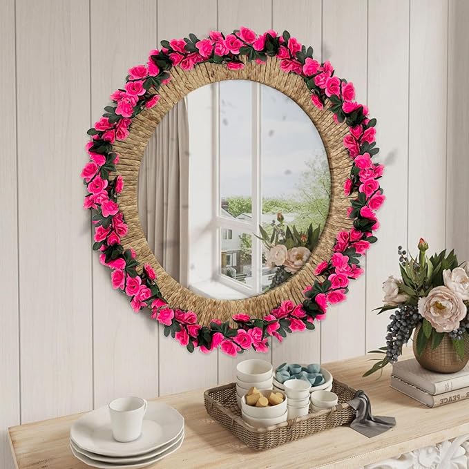 16Pcs 126Ft Fuchsia Rose Garland, Fake Rose Hanging Flowers, Artificial Flowe...