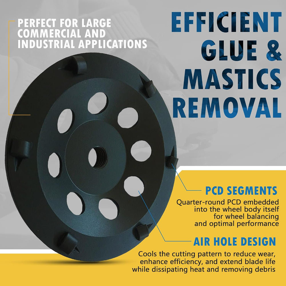 5" PCD Grinding Wheel for Epoxy, Glue, Mastic Removal, 6 PCD Segments