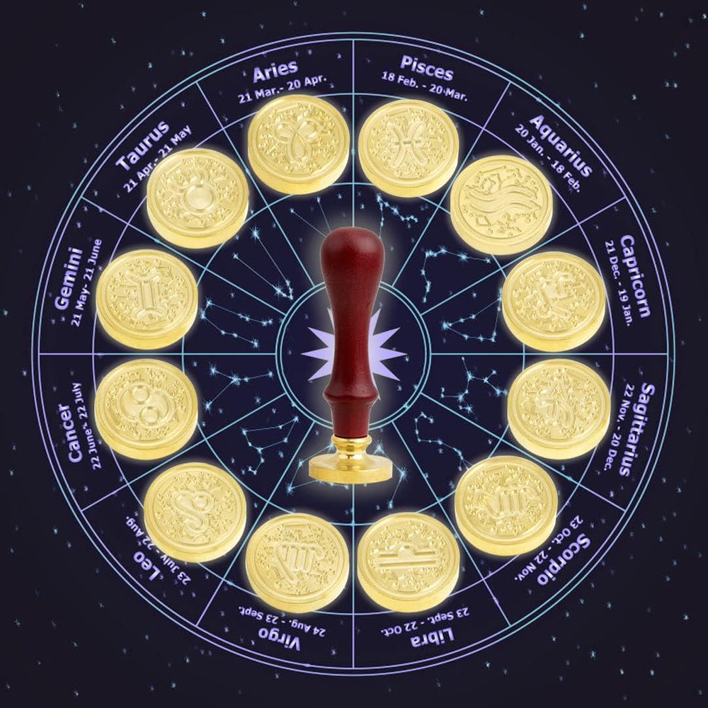 Wax Seal Stamp 12 Constellations Theme Zodiac Sign Brass Head Wood Handle