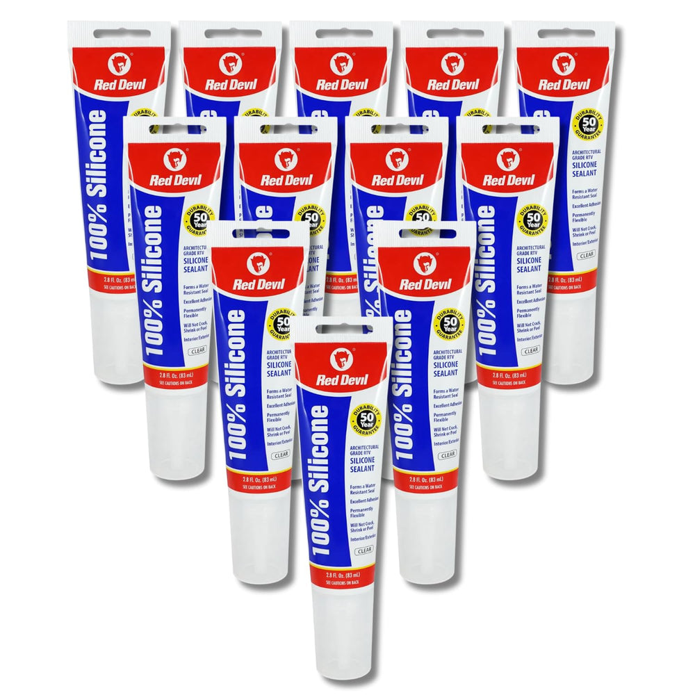 Red Devil 082012 100% Silicone Sealant Architectural Grade, Clear, 2.8 Oz, Pa...