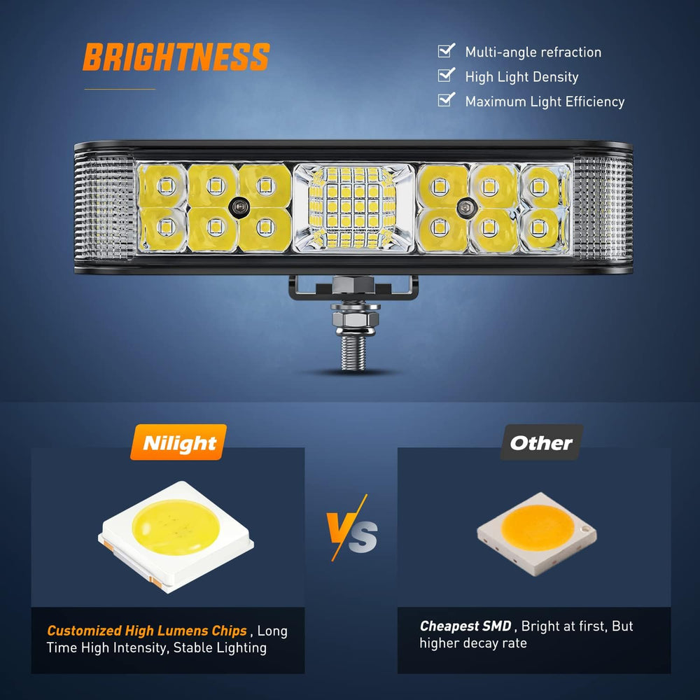Nilight Side Shooter LED Light Bar / Pods 2PCS 6.5 Inch 60W Flood Spot Beam C...