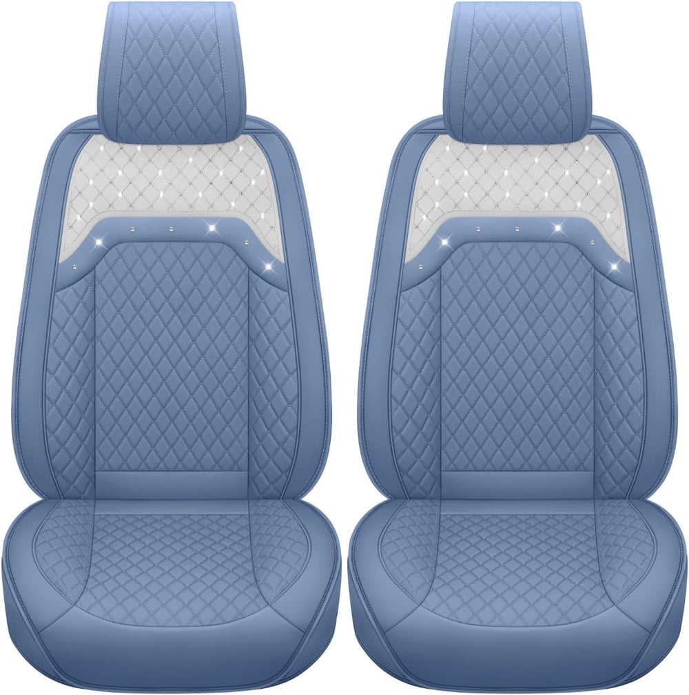 Front Seat Covers for Women Waterproof Leather with Bling Diamond, Blue
