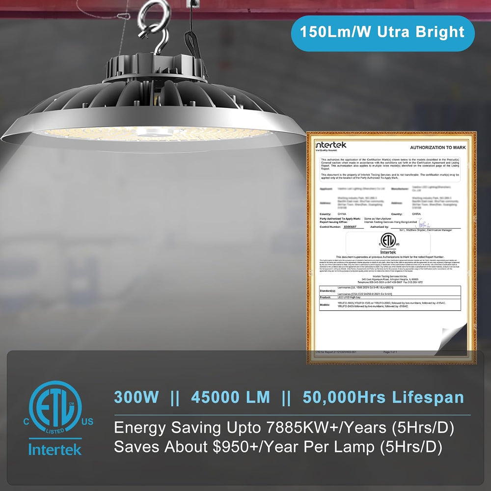 Lightdot LED High Bay Light 300W 45000lm AC100-277V 5000K High Bay LED Shop L...