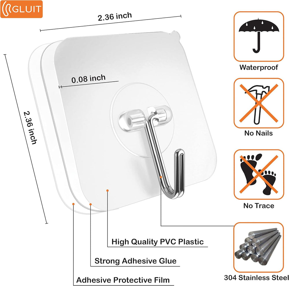 Adhesive Hooks 12 Pack and Double Sided Tape Heavy Duty 16.5 FT