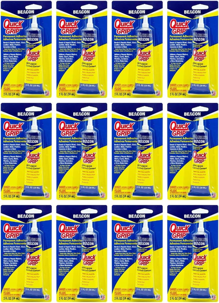 Beacon Quick Grip Permanent Contact Cement Adhesive, 2 oz, 12-Pack