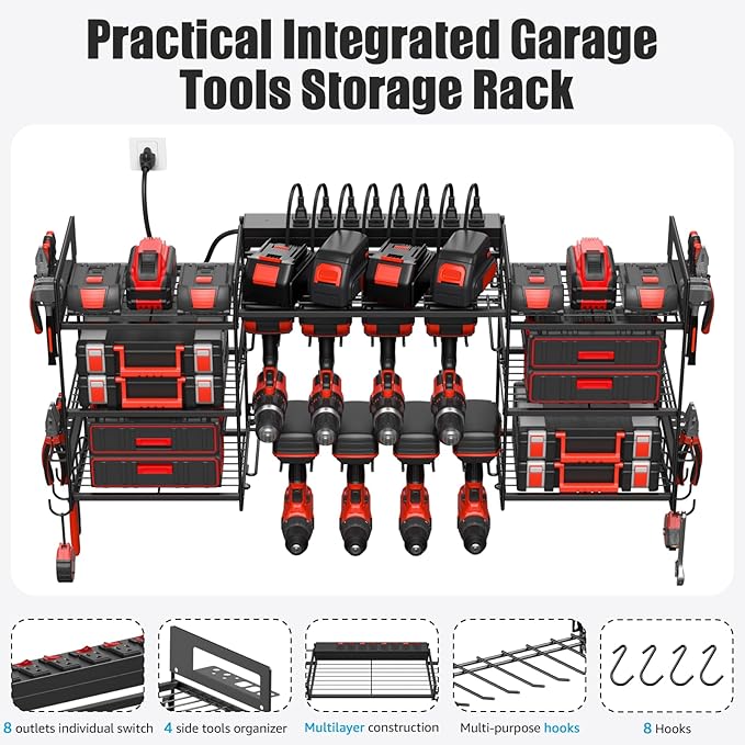 CCCEI Black Power Tool Organizer Wall Mount, Large Tools and Battery Storage