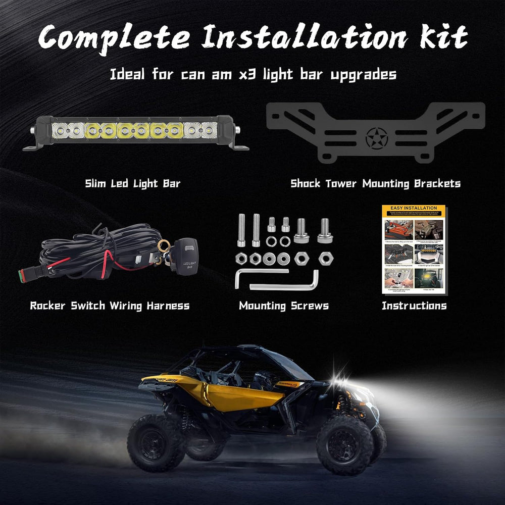 Can Am X3 Light Kits for Shock Tower Hood Mount, 50W Spot Flood Combo Beam wi...