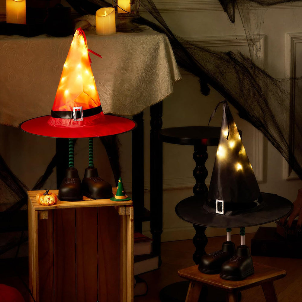 Halloween Decorations โ 2 Pack Spooky Light Up Witch Hat Ornaments