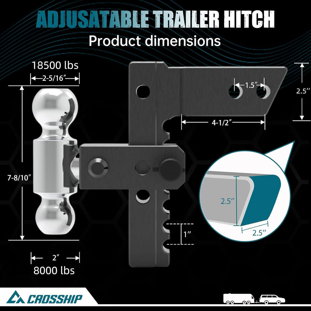 Adjustable Trailer Hitch - Heavy Duty Aluminum Drop Drawbar Hitch - Fits 2.5&...