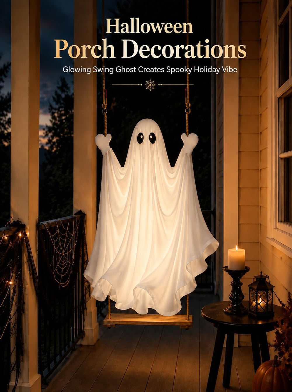 HOPOCO Halloween Swinging Ghost Outdoor Decor, Hanging Ghost with Light