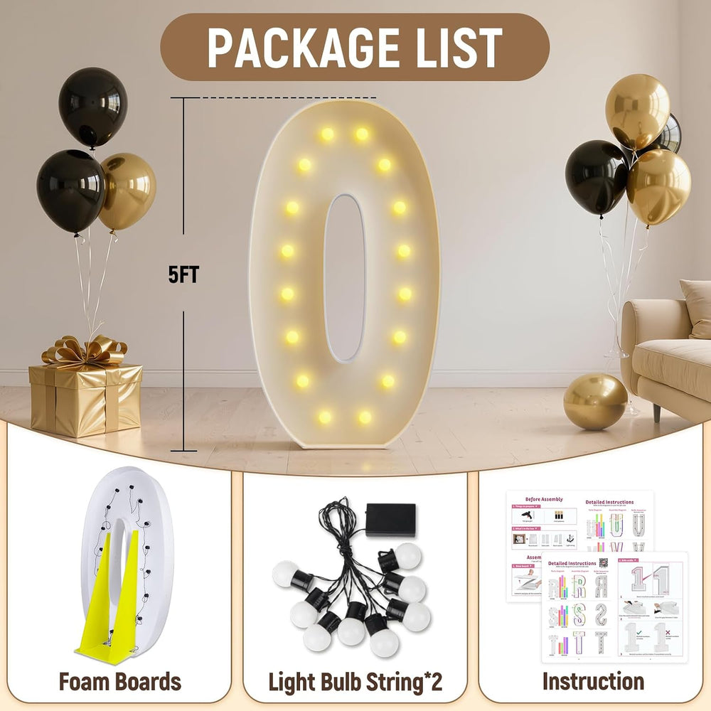 5FT Marquee Numbers 0 Large Light Up Numbers Birthday Decoration