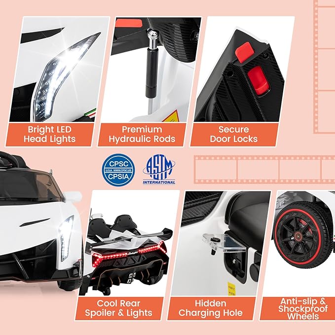 Costzon Ride on Car, Lamborghini Licensed 12V Battery Powered 4WD Sports Car