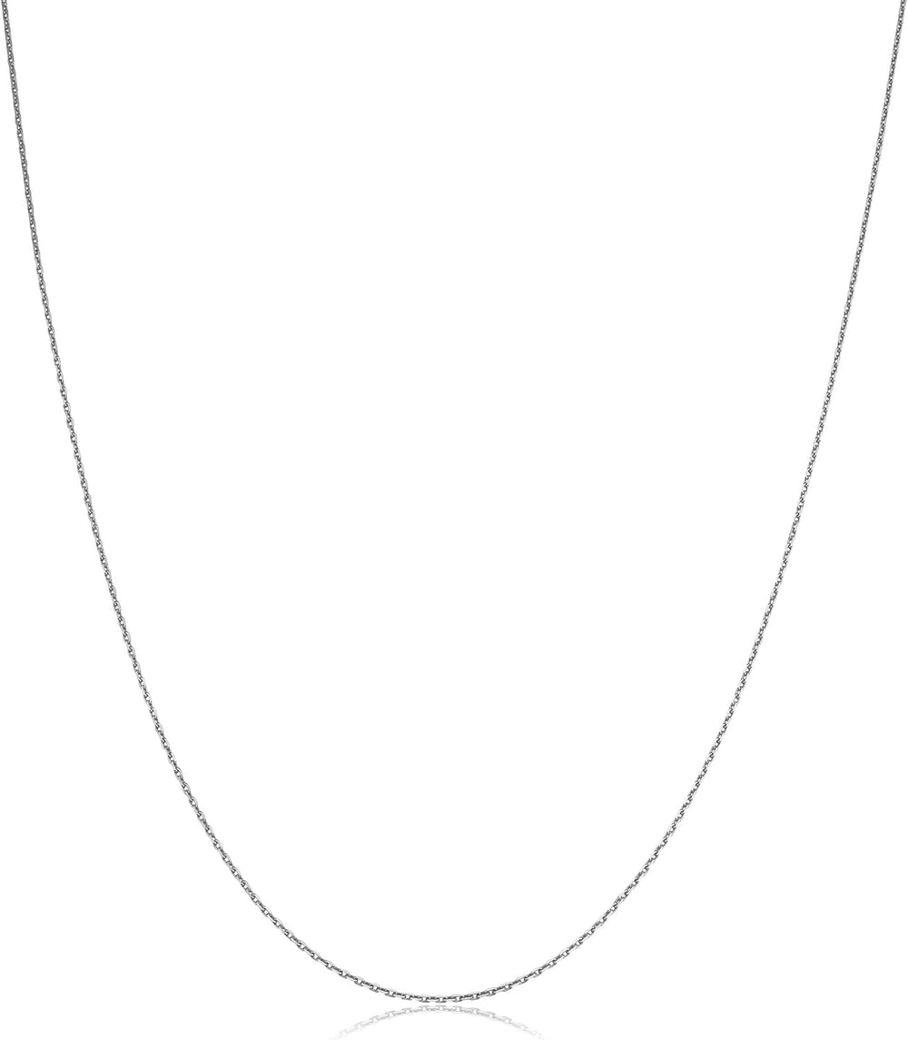 10k White Gold 0.6 mm Diamond-cut Cable Chain Necklace For Women