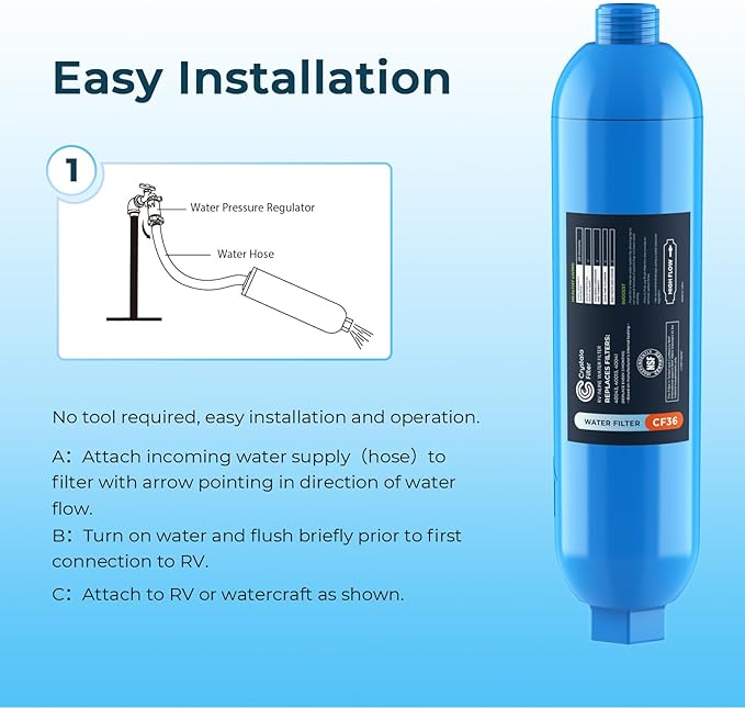 CRYSTALA RV/Camper Water Filter, Inline Water Filter Effectively Reduces Bad ...