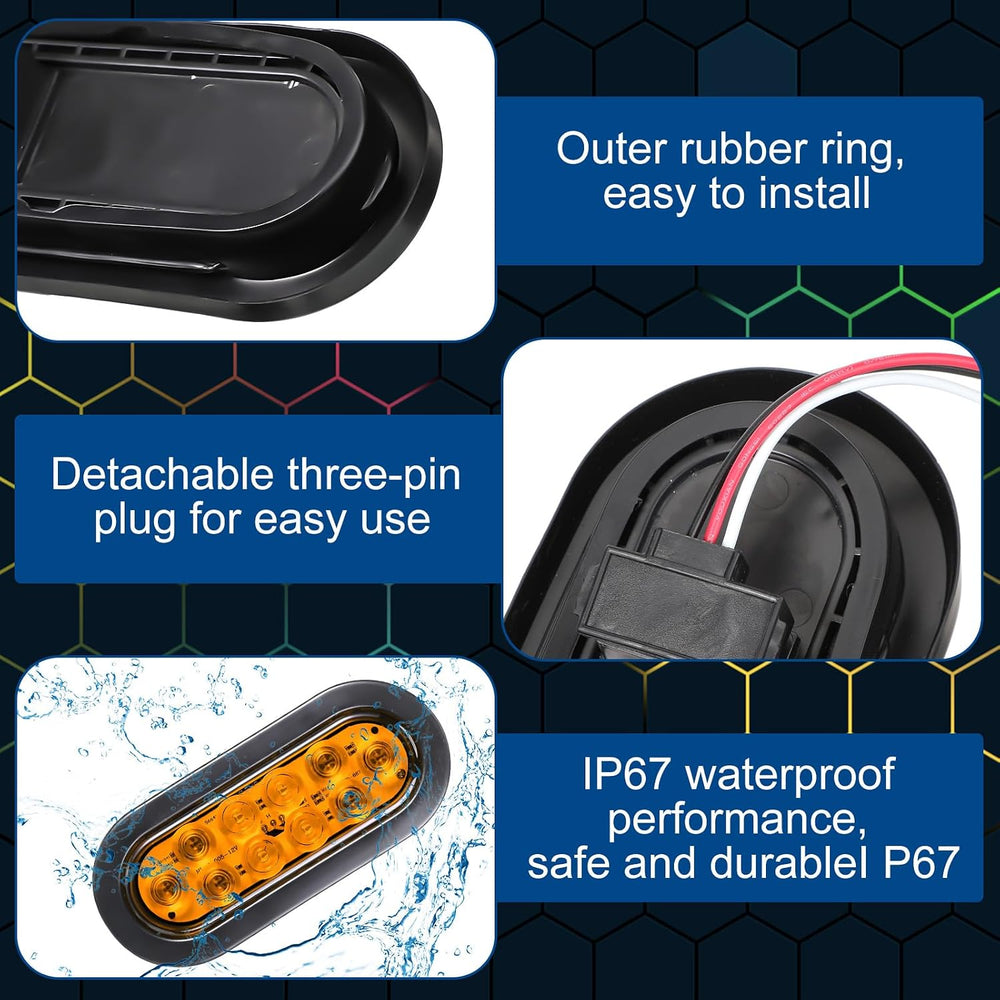 12 Pack Oval LED Trailer Light Kit,Red, White, Yellow