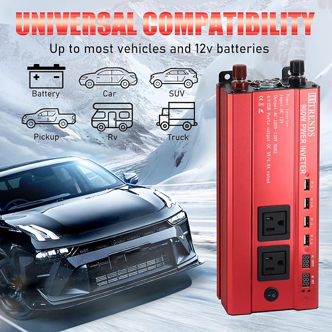 HITRENDS 900W Car Power Inverter 12V to 110V, DC to AC Converter