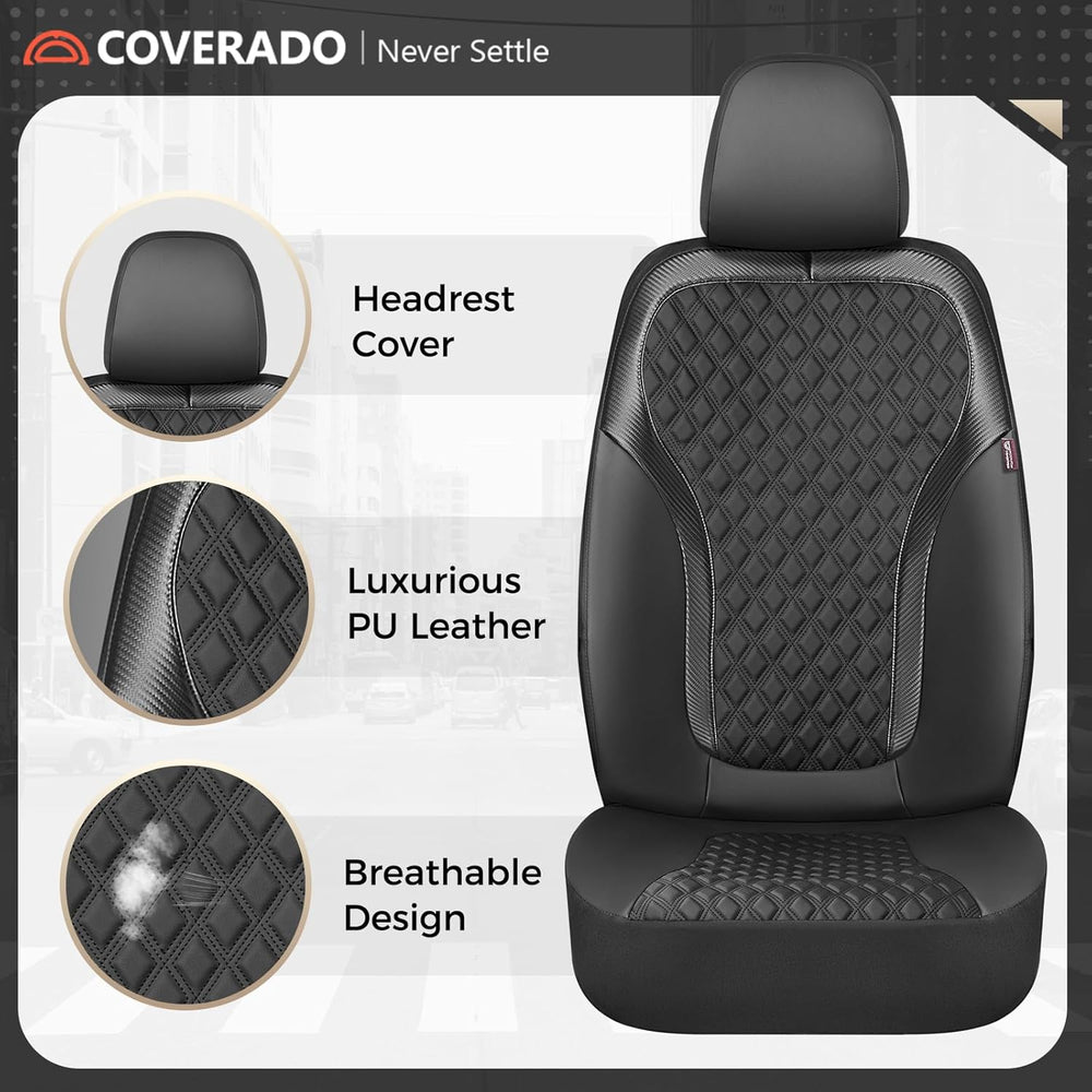 Coverado Seat Covers Full Set, Luxury Leather Car Seat Cover with Carbon Fibe...