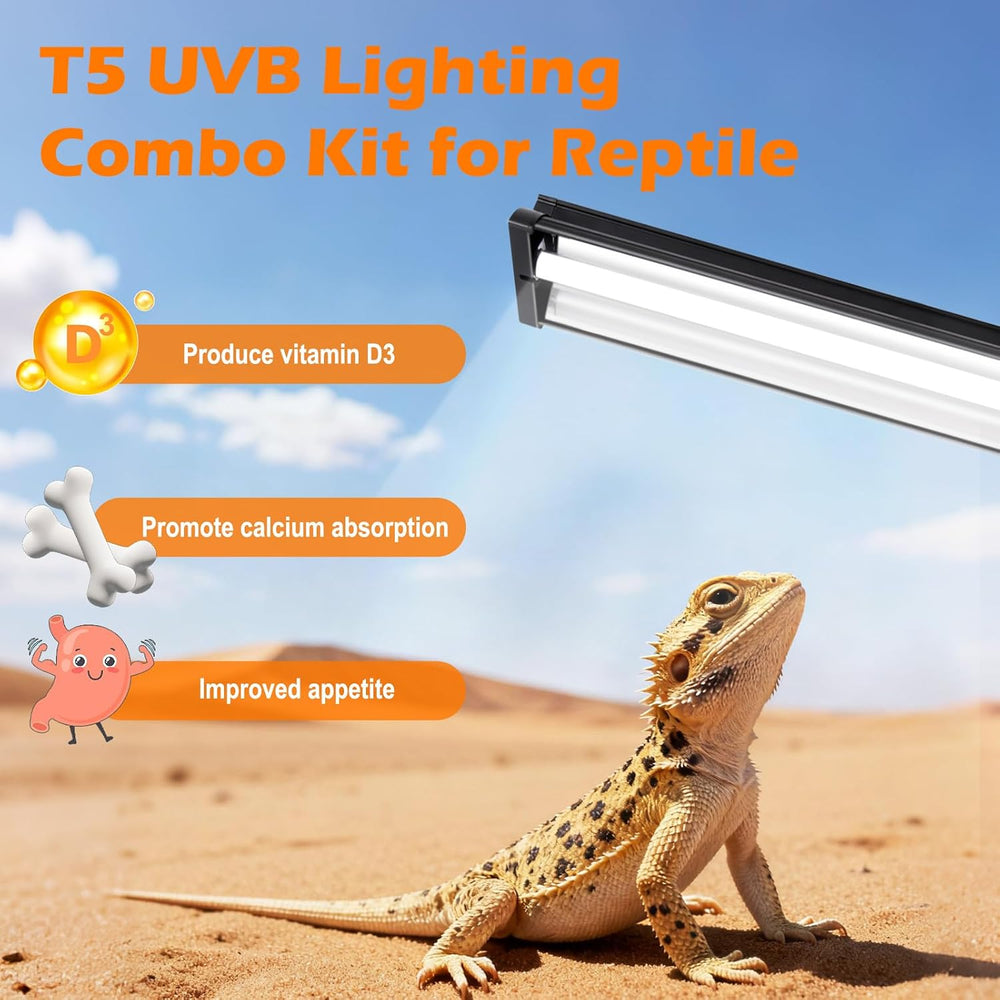 T5 UVB Reptile Light Fixture Combo Kit 24W 10.0 – Complete HO UVB Light for R...