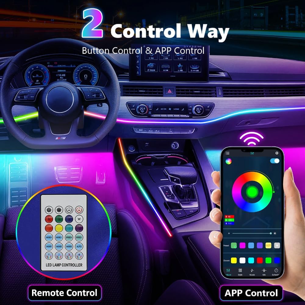 Acrylic Interior Car LED Lights with Remote and Wireless APP 10 in 1,Ambient ...