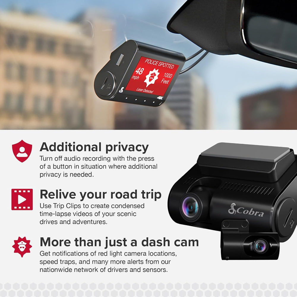 Cobra Smart Dual View Front and Rear Dash Cam (SC 250R), True 4K Resolution