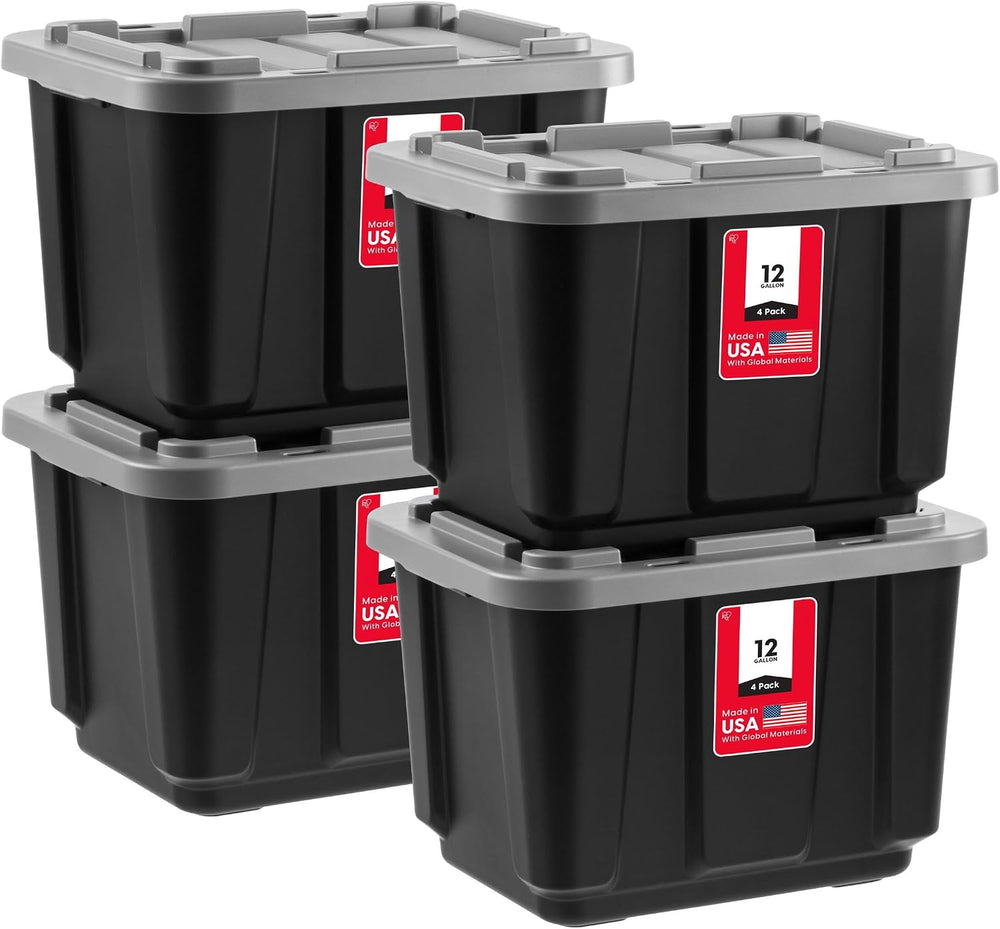 IRIS USA 4-Pack 12 Gal Heavy Duty Storage Tote Bins with Lids, Gray