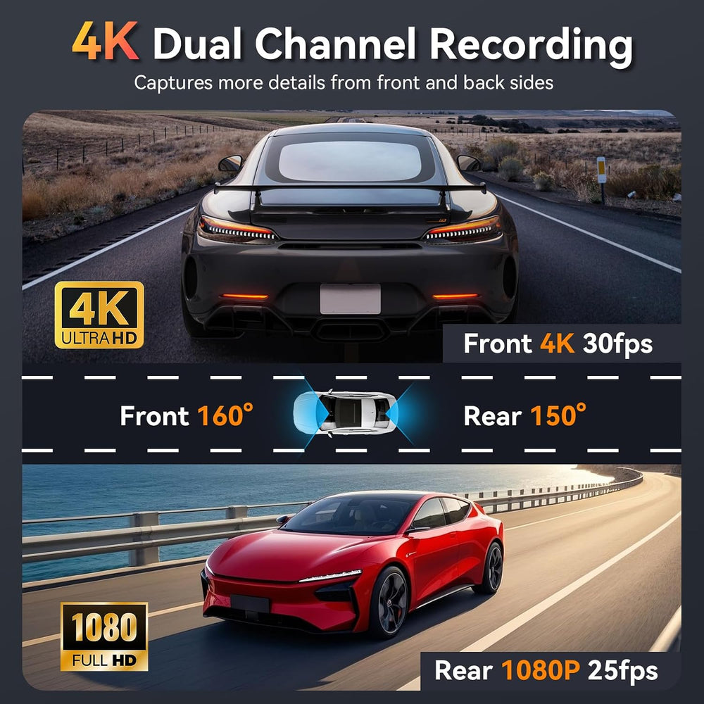 4K Dual Dash Cam Front and Rear 4K/1080P Full HD Dash Camera for Cars, 5G Wi-...