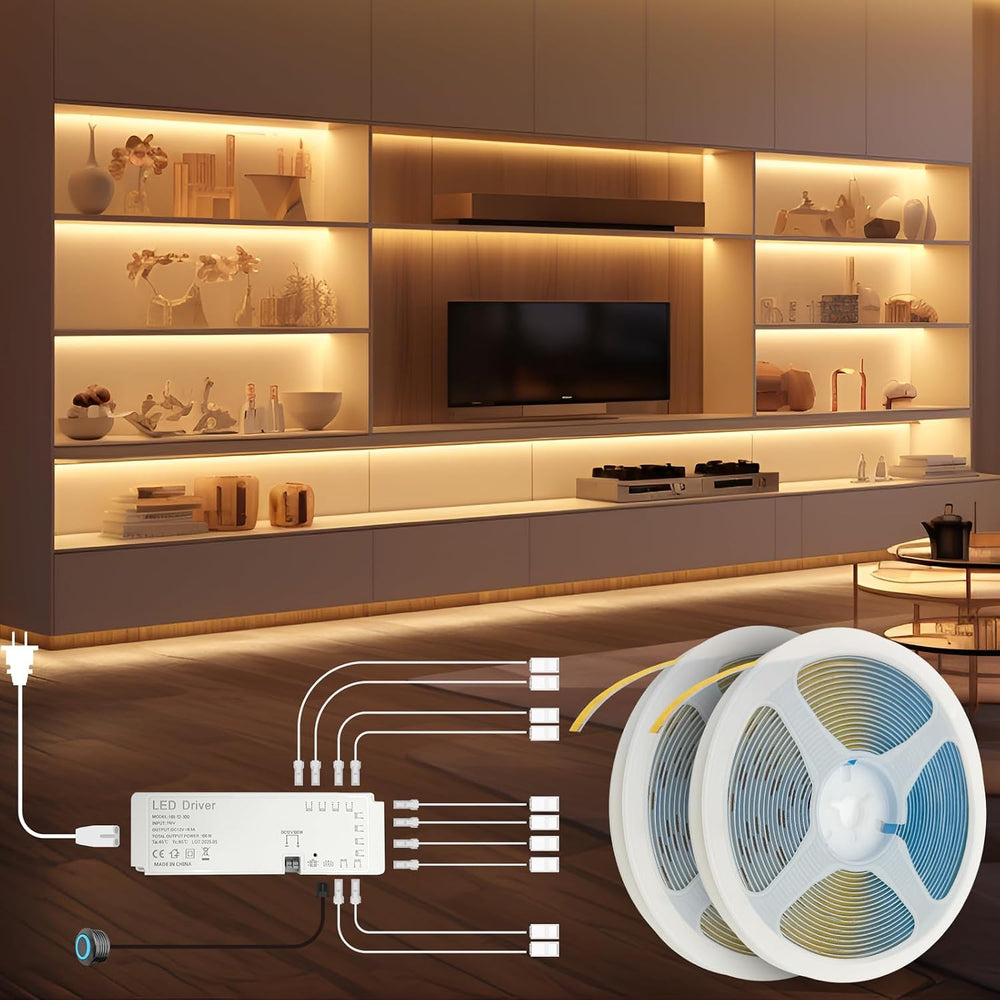 HAMRVL LED Shelf Lights, 12V 32.8ft COB LED Strip Lights Warm White 3000K