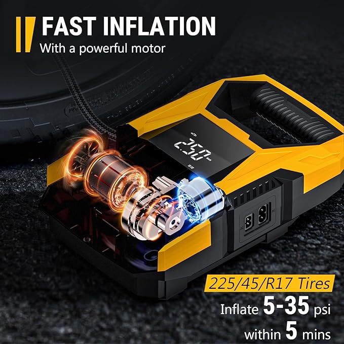 CARSUN AC/DC Tire Inflator Portable Air Compressor, Dual Power