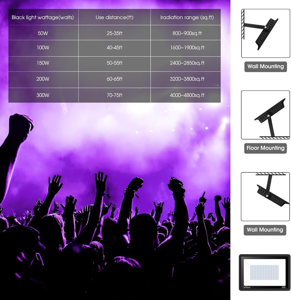 YANYCN 4 Pack 100W LED Black Lights, Blacklight Flood Light with Plug and Swi...