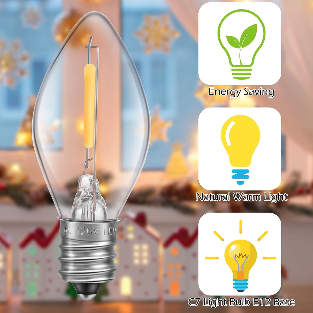 2 Pack Accessory Cord with 24 LED Light Bulb, C7 Cord Clip Christmas Village ...