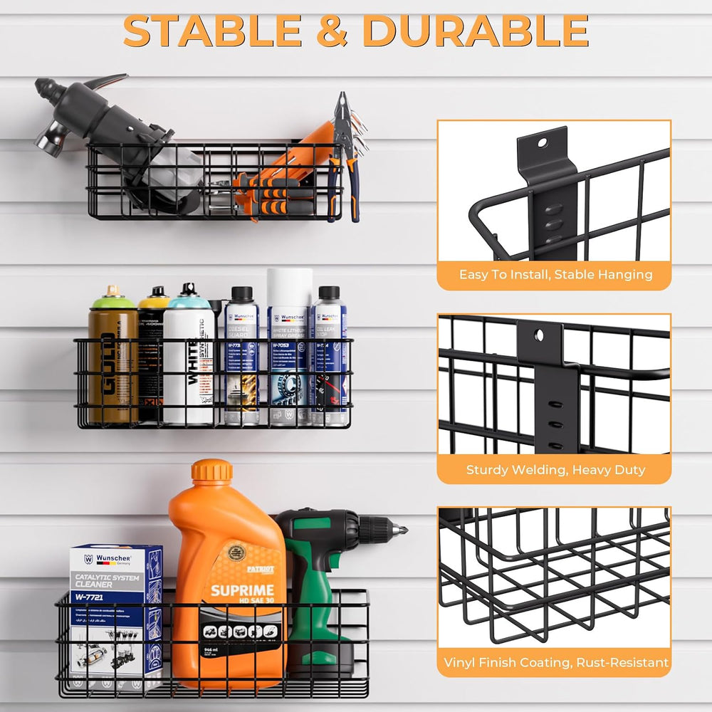 INCLY 30PCS Slatwall Accessories Kit, 4 Basket & Multisize Hooks for Garage
