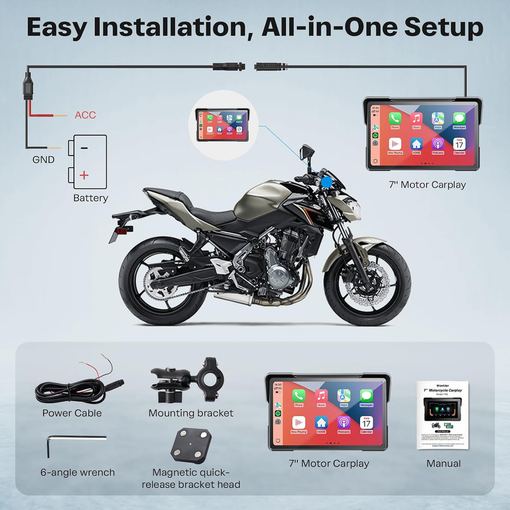 7 Inch Wireless Motorcycle Carplay GPS Navigation System with Apple Carplay a...