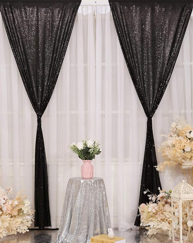 Poise3EHome Black Sequin Backdrop Curtains,4 Panels 2FTx8FT Glitter Backgroun...