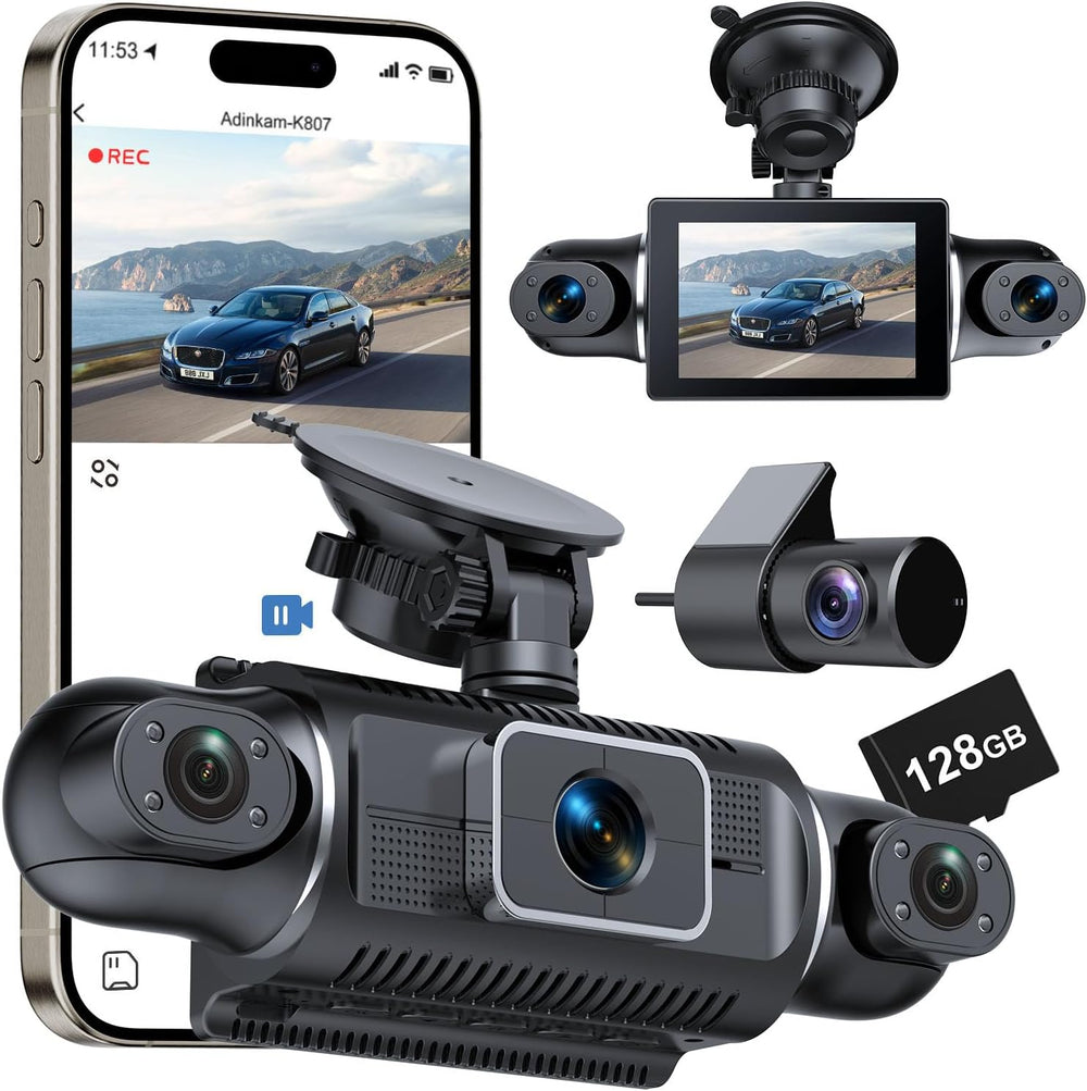 4 Channel Full HD Dash Cam, 2K Front + 1080P Side/Rear Cameras, 128GB Card
