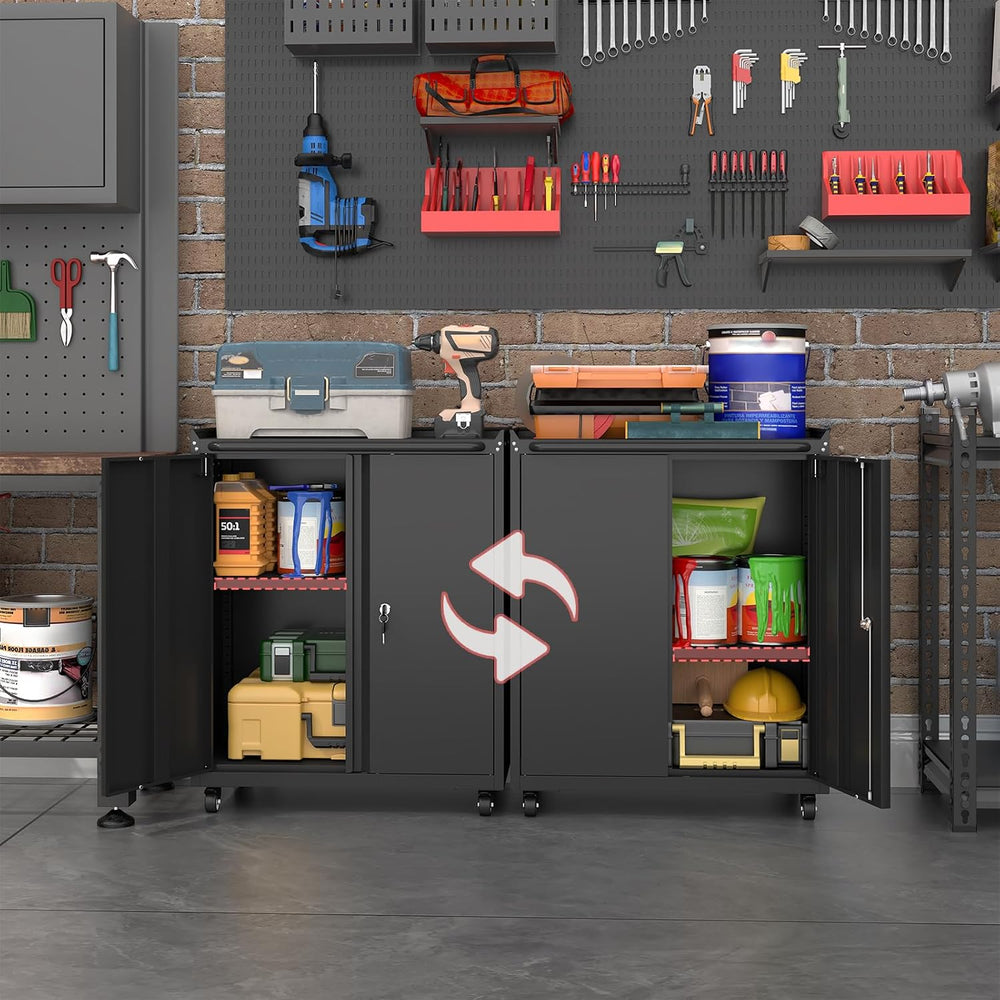 Metal Garage Storage Cabinet with Wheels, Lockable Rolling Tool Cabinet