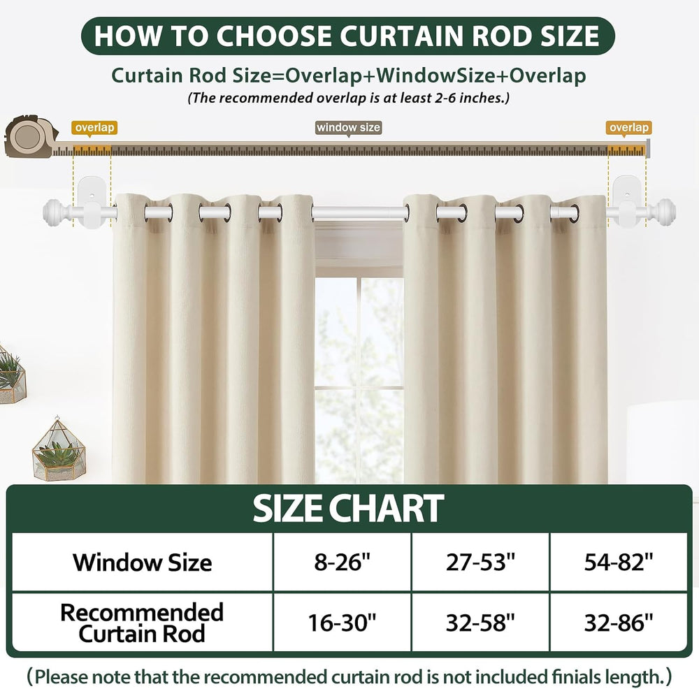 KAMANINA Curtain Rods No Drilling for Windows 32 to 86 Inches, White 2 Pack