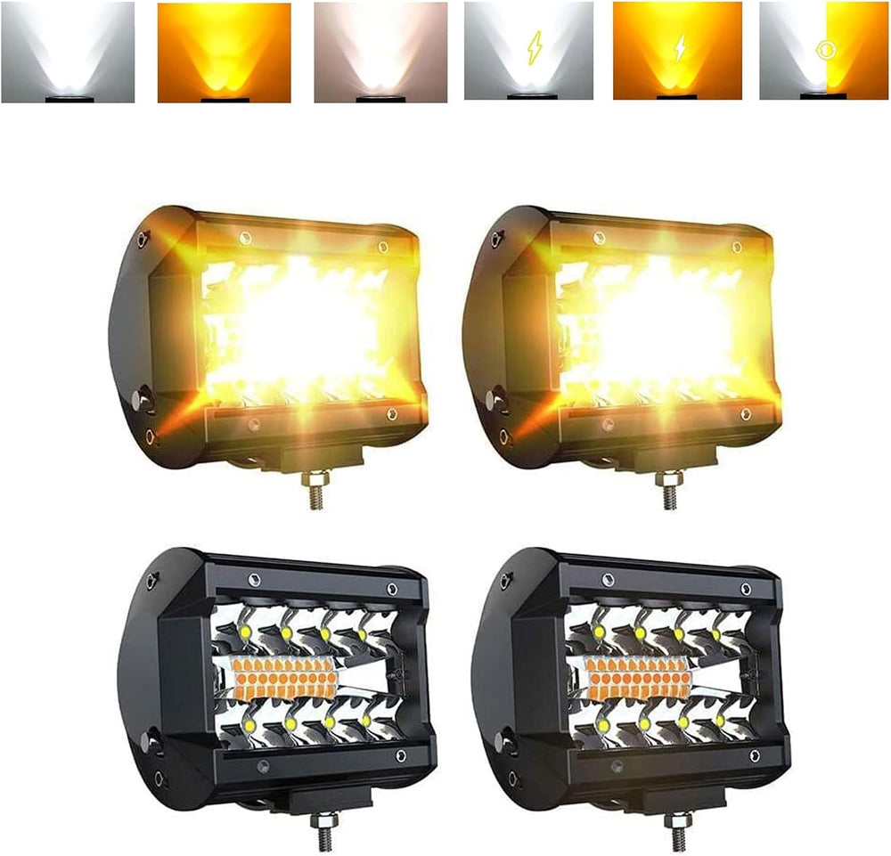 ASLONG 4pcs 4 Inch White/Amber Yellow LED Pods Light Triple Row Spot Flood Co...