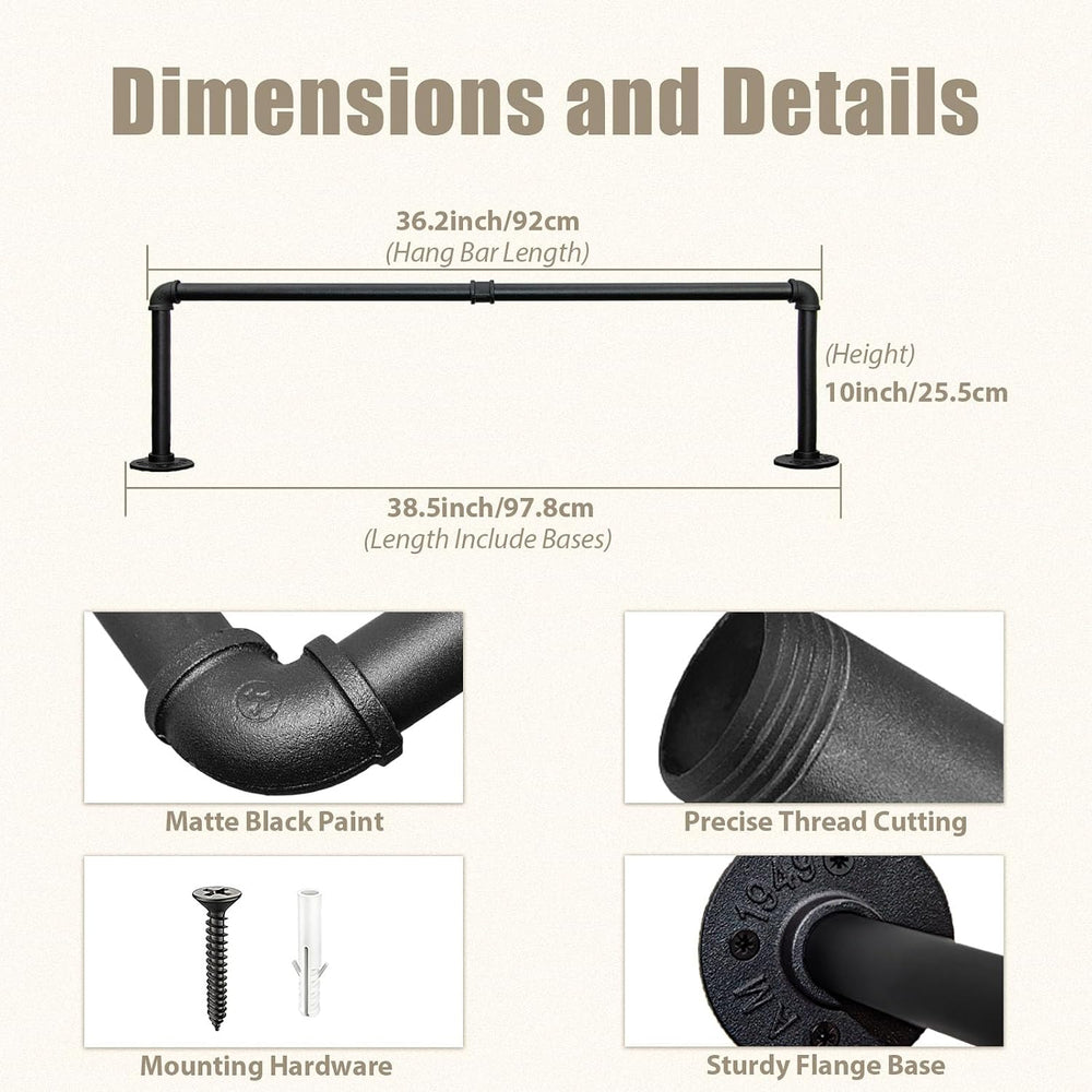 Aduanbang Industrial Pipe Clothing Rack, 38.4 Inch Heavy Duty Wall Mounted, B...