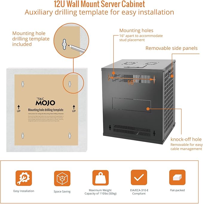 Tecmojo 12U Wall Mount Rack Network Cabinet