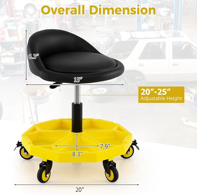 Mechanic Stool, 350 LBS Capacity Rolling Shop Stool