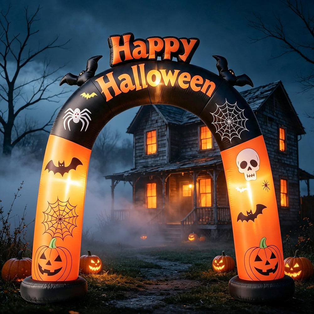 DomKom 8FT Long Halloween Inflatable Archway, Happy Halloween Blow Up Arch wi...