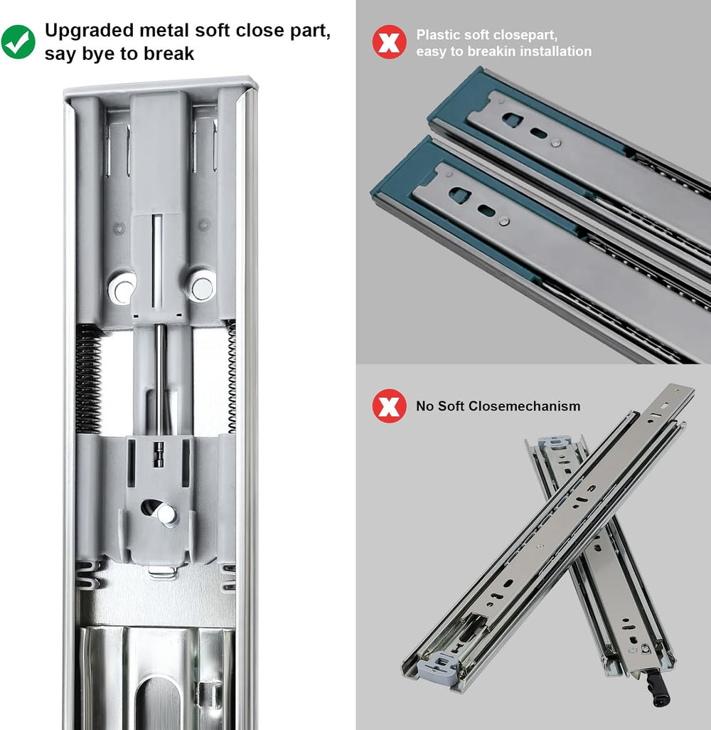 Sulawskys Soft Close Drawer Slides 20 Inch, 6 Pairs โ Full Extension 100LB