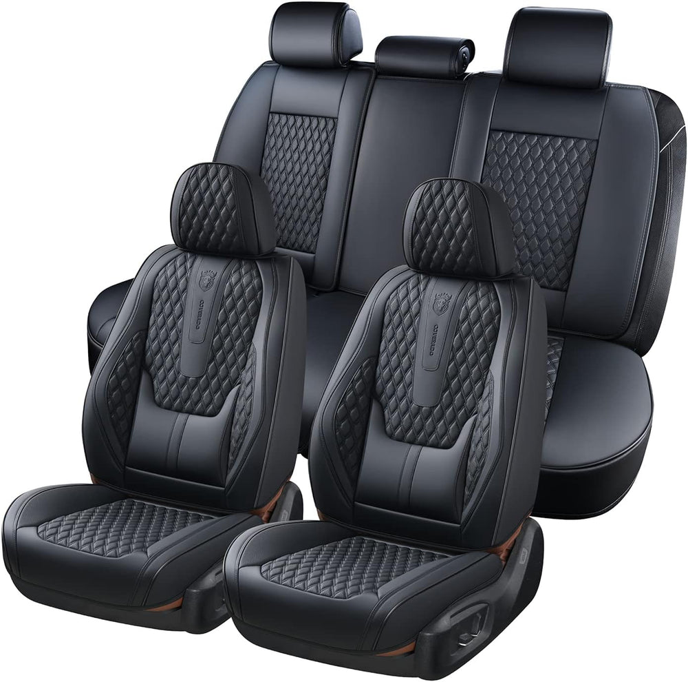 Coverado Car Seat Covers Full Set, Black Seat Covers for Car with Lumbar Supp...